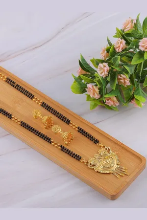 Brandsoon Gold-Plated Black Beaded Mangalsutra Set
