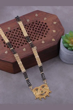 Brandsoon Gold-Plated & Black Beaded Mangalsutra