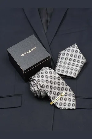 MUTAQINOTI Men Silk Necktie Accessory Gift Set