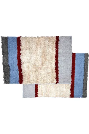 Ariana Set Of 2 Grey & Maroon Striped 1600 GSM Anti-Skid Microfiber Bath Rugs