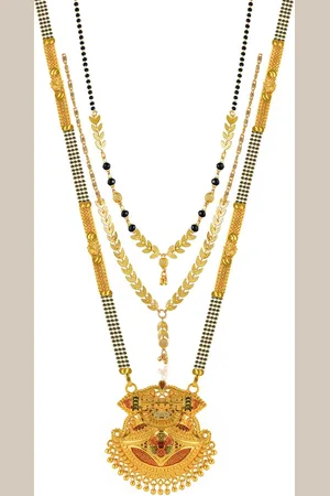 Brandsoon Set Of 3 Gold-Plated & Black Beaded Mangalsutra
