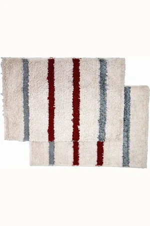 Ariana Set Of 2 White & Red Striped 1600 GSM Microfibre Bath Mats