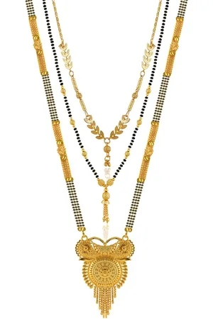 Brandsoon Set Of 3 Gold-Plated & Black Beaded Mangalsutra