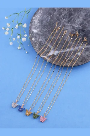 Brandsoon Set Of 5 Gold-Plated & Blue Brass Gold-Plated Enamelled Chain