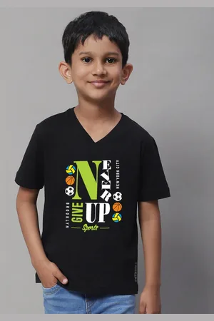 Friskers Boys Typography Printed V-Neck Slim Fit T-shirt