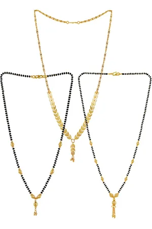Brandsoon Set Of 3 Gold-Plated Black Beaded Mangalsutra