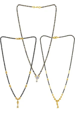 Brandsoon Set Of 3 Gold-Plated Black Beaded Mangalsutra