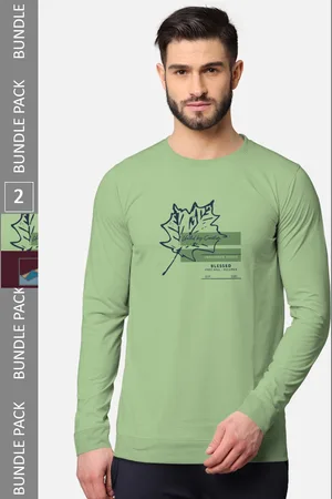 bullmer Men Green & Rust Pack of 2 Printed Cotton T-shirt