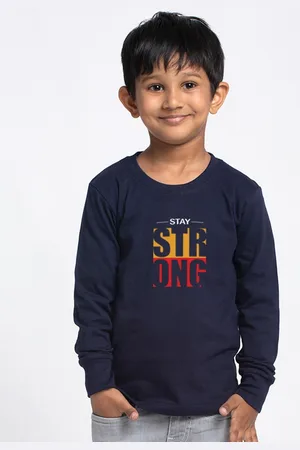 Friskers Boys Navy Blue Typography Printed Applique Slim Fit T-shirt