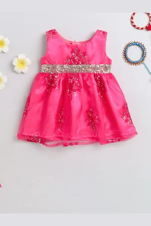 MANY FROCKS & Infants Floral Embellished Round Neck Gathered Fit & Flare Dress