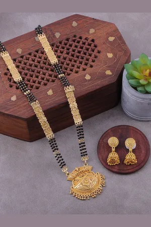 Brandsoon Gold-Plated Black Beaded Mangalsutra