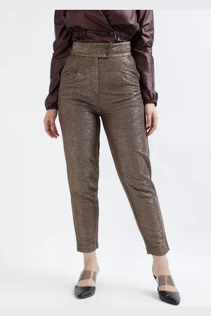 CENTRESTAGE Women Slim Fit High Rise Plain Trousers