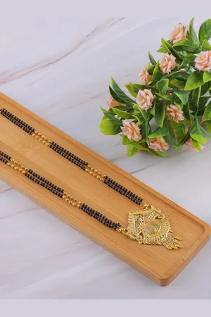 Brandsoon Gold-Plated Black Beaded Long Mangalsutra