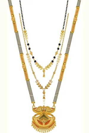 Brandsoon Set Of 3 Gold-Plated & Black Beaded Mangalsutra