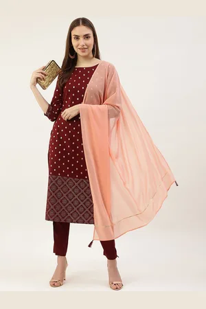 FIORRA Women Maroon Ethnic Motifs Printed Kurta with Trousers & With Dupatta