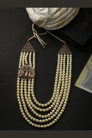 COSA NOSTRAA Men Off-White & Copper-Toned Ganesha Layered Statement Necklace