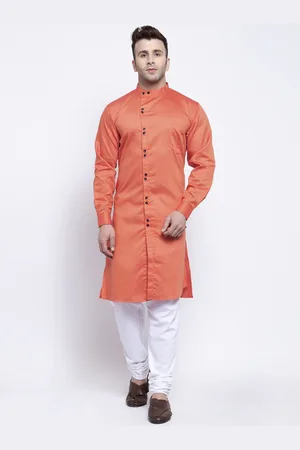 KLOTTHE Men Orange Solid Straight Kurta