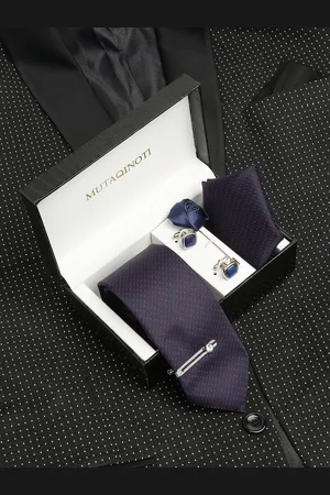 MUTAQINOTI Men Dotted Silk Necktie Accessory Gift Set