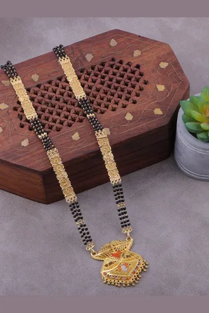 Brandsoon Gold-Plated & Black Beaded Traditional Mangalsutra