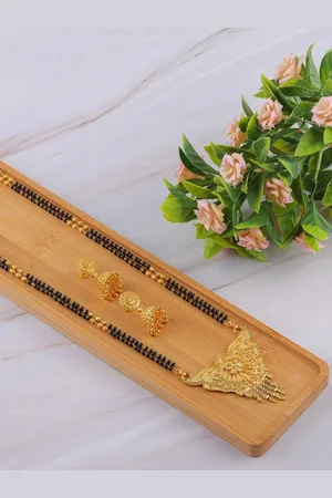Brandsoon Gold-Plated Black Beaded Mangalsutra Set