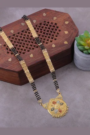 Brandsoon Gold-Plated & Black Beaded Mangalsutra