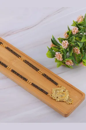Brandsoon Gold-Plated Black Beaded Mangalsutra