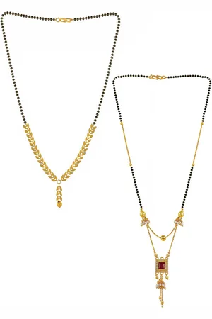 Brandsoon Set Of 2 Gold-Plated Black Beaded Mangalsutras