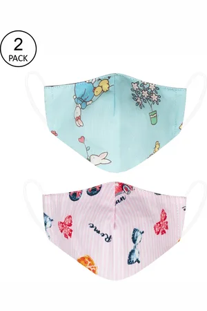 Vea Unisex Kids Pack Of 2 Printed 3-Ply Reusable 5-Layered Protective Outdoor Cotton Masks