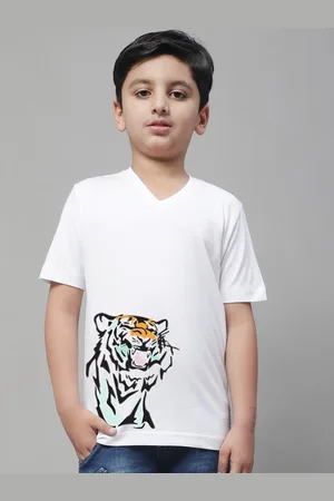 Friskers Boys Graphic Printed V-Neck Slim Fit Pure Cotton T-shirt