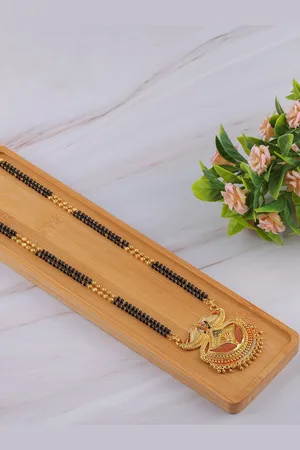 Brandsoon Gold-Plated Orange Enamelled & Beaded Mangalsutra