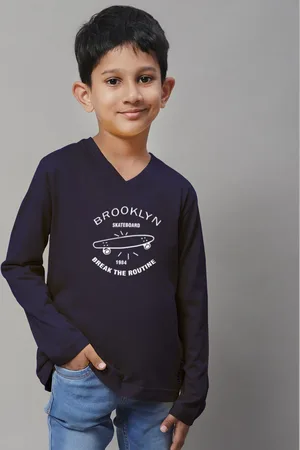 Friskers Boys Navy Blue Typography Printed V-Neck T-shirt