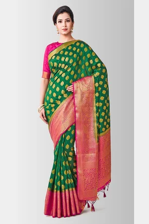 Mimosa Green & Pink Art Silk Woven Design Kanjeevaram Saree