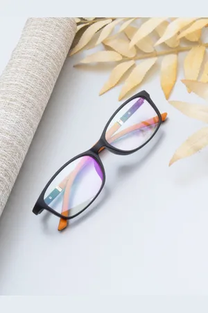 Ted Smith Unisex Black & Orange Full Rim Rectangle Frames Eyeglasses