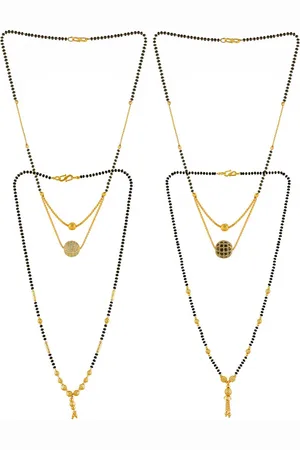 Brandsoon Set Of 4 Gold-Plated Stone-Studded & Beaded Mangalsutra