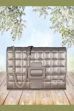 FLYING BERRY Gunmetal-Toned Structured Sling Bag with Quilted