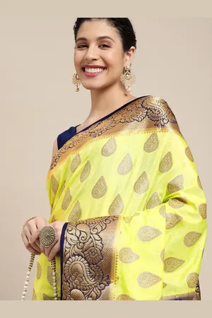 Mimosa Lime Green & Gold-Toned Ethnic Motifs Zari Art Silk Kanjeevaram Saree