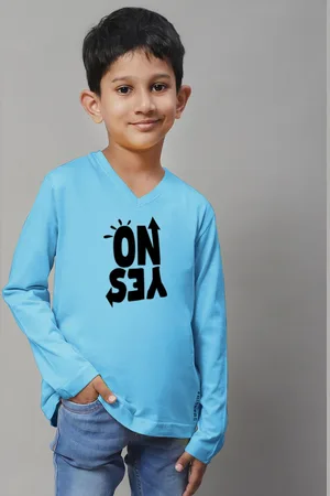 Friskers Boys Turquoise Blue Typography Printed V-Neck Pockets T-shirt