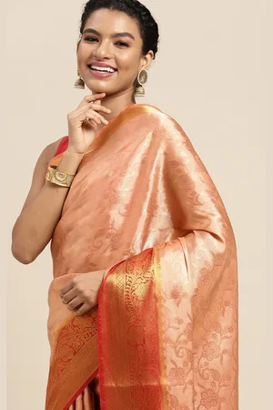 Mimosa Peach-Coloured & Orange Ethnic Motifs Saree