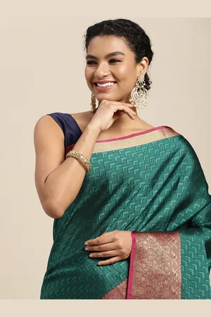 Mimosa Teal & Golden Woven Design Saree