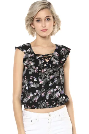 Harpa Women Black Printed Blouson Top