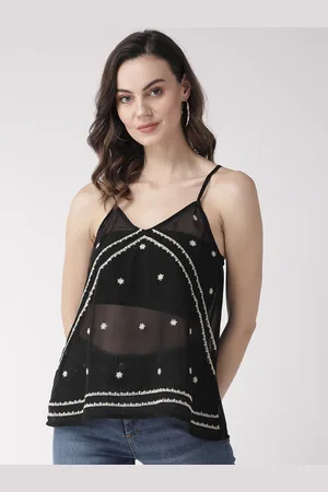 Scouph Women Black & White Embroidered Sheer A-Line Top