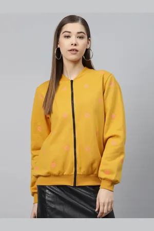 Scouph Women Mustard Yellow & Pink Floral Print Bomber Jacket