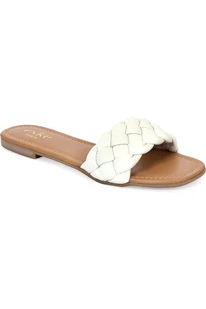 Eske Women White Braided Leather Slip Ons