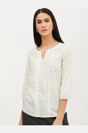 Harpa Women Off-White & Navy Blue Printed Top