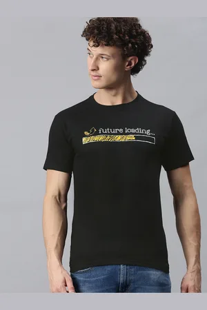 BRATMA Men Black Typography Printed Round Neck Regular Sleeves Cotton T-shirt