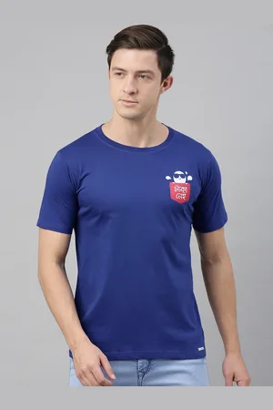 BRATMA Men Blue Solid Round Neck T-shirt With Printed Detailing