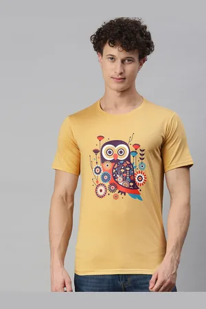 BRATMA Men Beige Conversational Printed Round Neck Regular Sleeves Cotton T-shirt