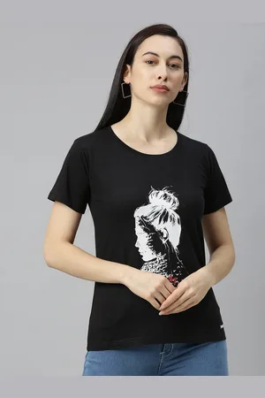 BRATMA Women Black Printed Round Neck T-shirt