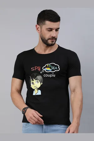 BRATMA Men Black & Yellow Conversational Printed Pure Cotton T-shirt