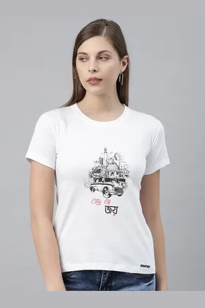 BRATMA Women White Printed Round Neck T-shirt